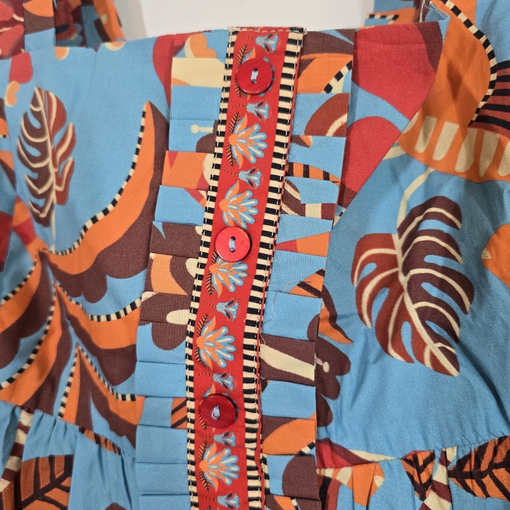 NWT Anthropologie Farm Rio Square Neck Midi Dress Blue Orange XL - Picture 6 of 12
